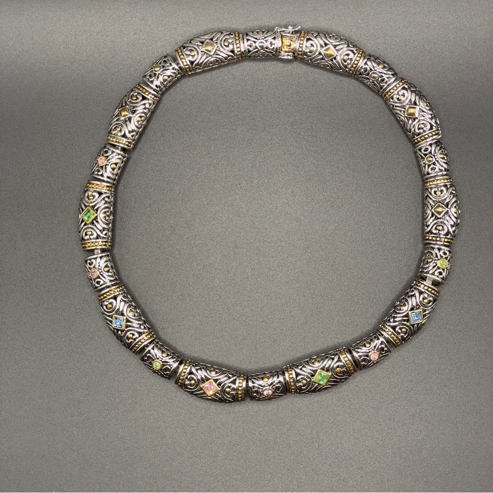 Lia Sophia’s Kiam Silver & Gold Beaded Necklace with Multicolor Gems 🌟💎 - Picture 1 of 6